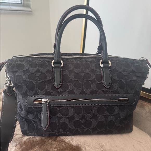 COACH Cara denim with Calfskin shoulder bag - Picture 9 of 12